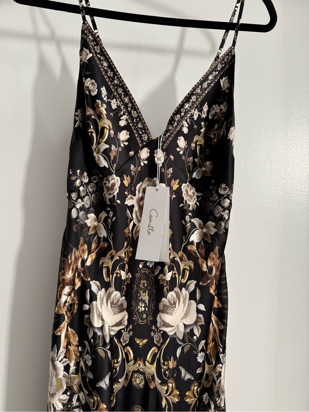 Camilla Black Floral V-Neck Flamenco Folklore Spaghetti Strap Maxi Dress - Picture 9 of 15